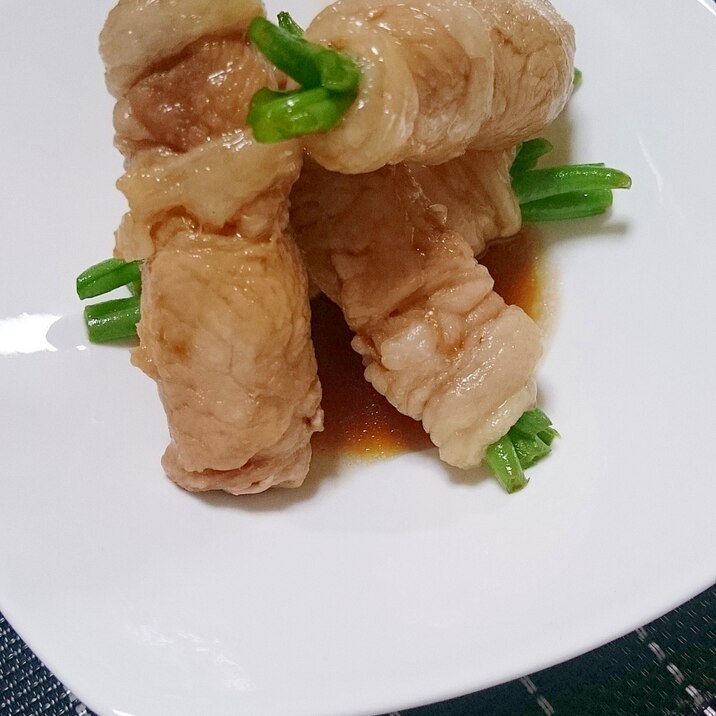 レンジで簡単♪甘辛~♪いんげんの肉巻き